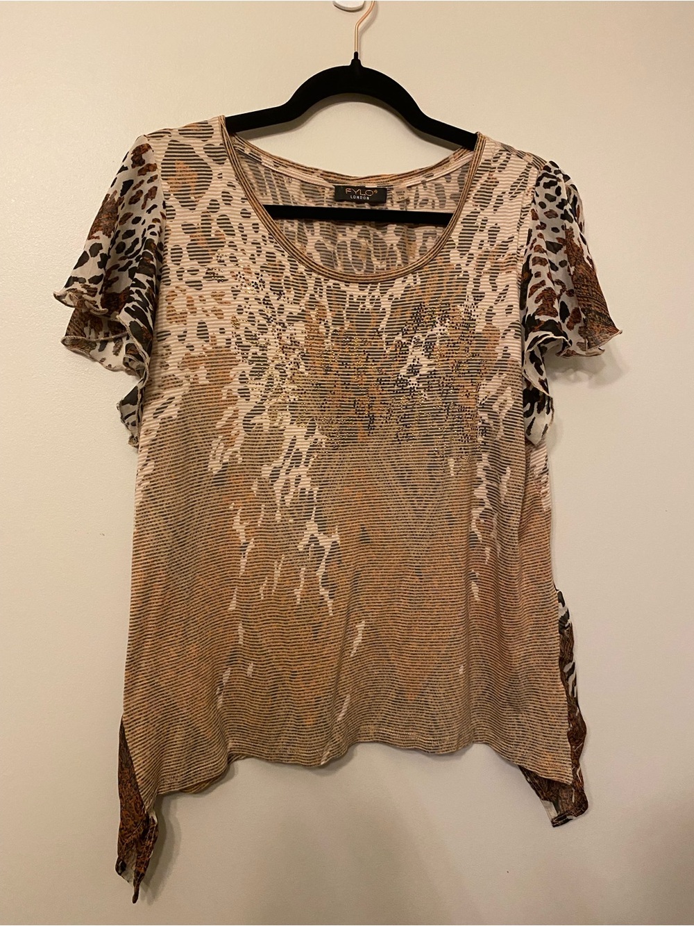FYLO Brown and White Animal Print Short Sleeve Tee